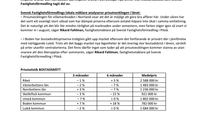 Bostadsmarknaden i Norrland tar ny fart