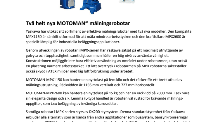 Två helt nya MOTOMAN® målningsrobotar