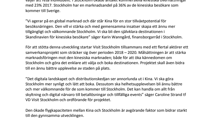 Nytt samarbete ska ge fler kinesiska besökare till Stockholm 