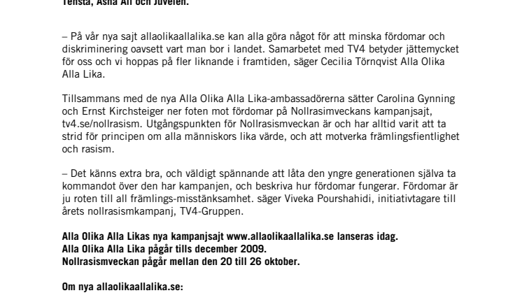 Alla Olika Alla Lika lanserar ny sajt och samarbetar med TV4 