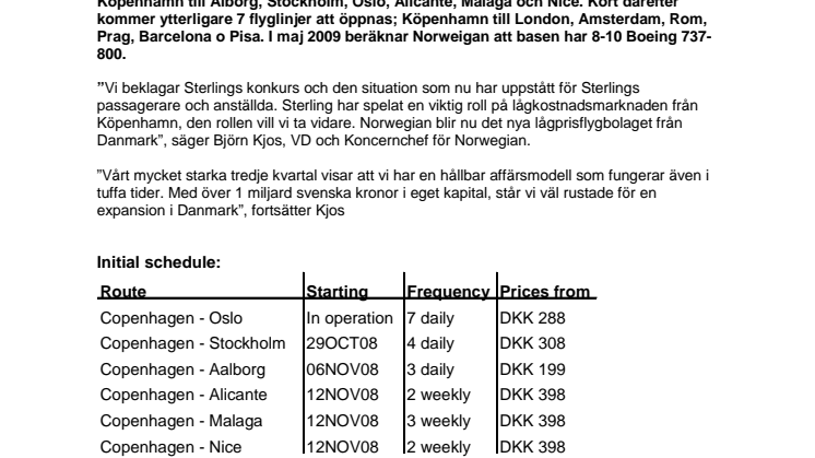  Norwegian etablerar ny bas i Köpenhamn, startar med 11 nya flyglinjer