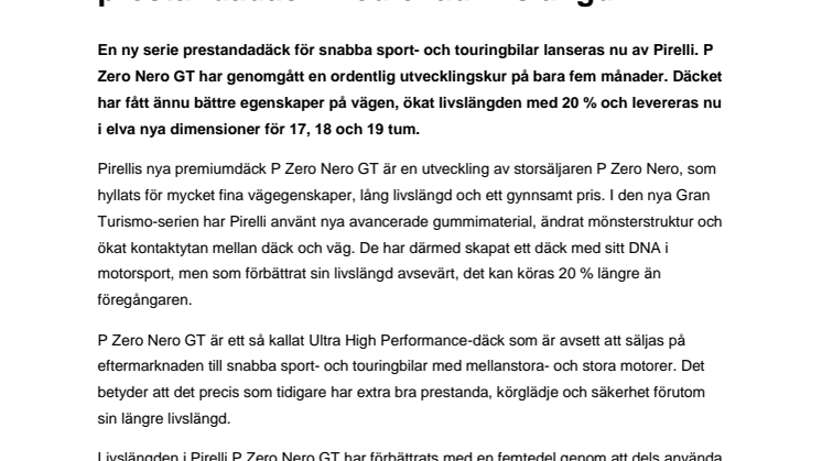 Pirelli P Zero Nero GT - nytt  prestandadäck med ökad livslängd