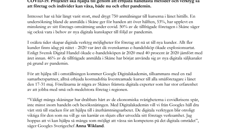 Hårdsatsning på digital kunskap: Googlesamarbetet Digitalakademin #försverige ska hjälpa Skånes småföretag bli mer digitala 