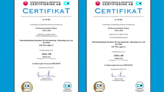 ASSA Motorlås 840C/850C – certifierade i låsklass 4 och 5 SSF 3522:1