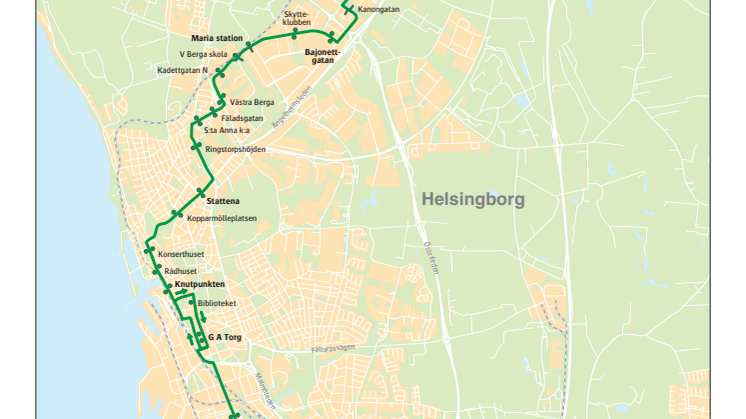 Stadsbuss linje 2 i Helsingborg - karta och tidtabell - 13 augusti 2017