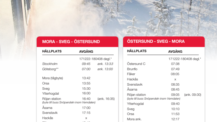 Tidtabell Snötåget 2017/2018
