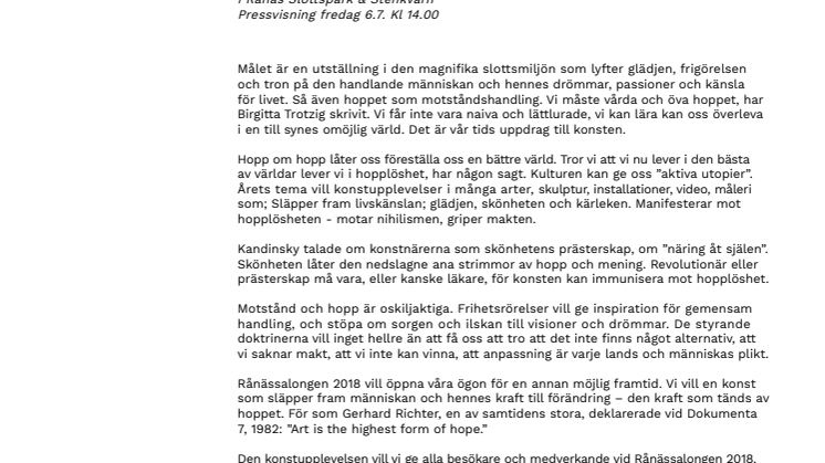 Hope of Hope - årets konstutställning på Rånäs Slott!