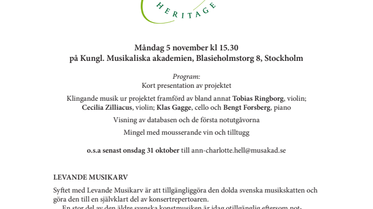 Musikaliska akademien presenterar Levande Musikarv