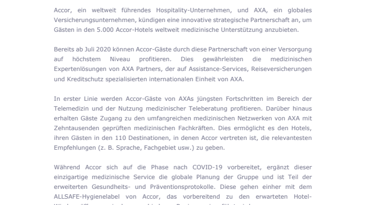 Strategische Partnerschaft zwischen Accor und AXA: medizinische Hilfe in Hotels weltweit