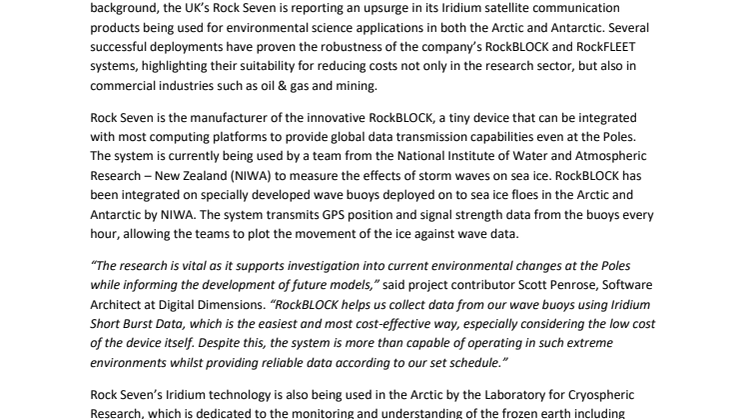 Rock Seven: Climate research leads on deployment of ‘small satcom’ for secure data from remote and inhospitable locations