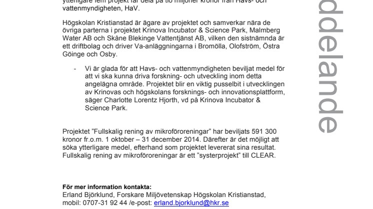 Flera nya HaV-projekt: Avloppsvatten vid Hanöbukten ska renas från läkemedelsrester