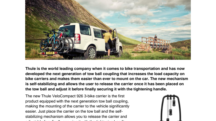 Thule Presents the New Thule VeloCompact 926 3bike Carrier Equipped with the Next Generation Tow Ball Coupling 