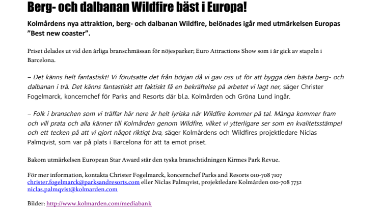 Berg- och dalbanan Wildfire bäst i Europa! 
