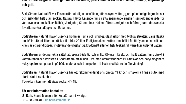 Nya SodaStream Natural Flavor Essence – spännande smaker för smaksatt bubbligt bordsvatten