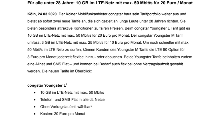 Neue congstar Youngster Tarife richten sich gezielt an junge Mobilfunknutzer
