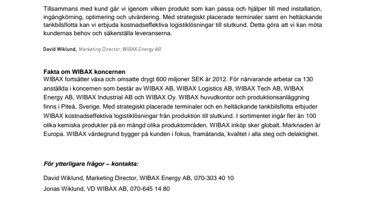 WIBAX Energy – Ny biooljeleverantör i södra Sverige