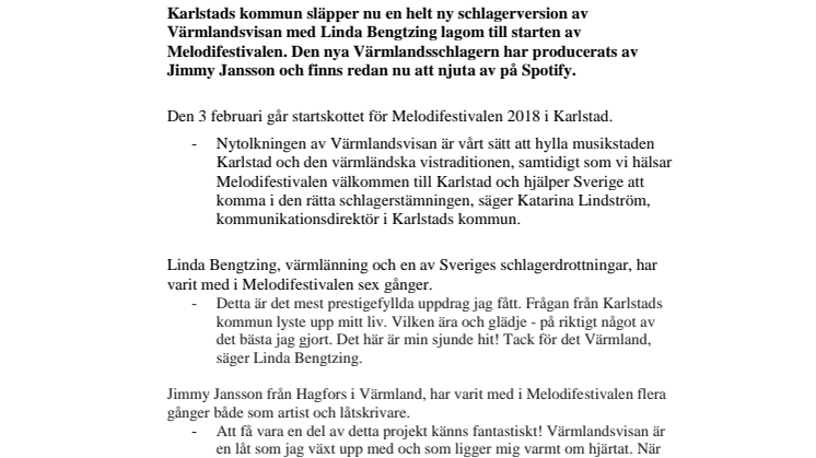 Karlstad hjälper Sverige att ladda inför Melodifestivalen med Värmlandsschlagern 