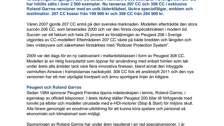 Sommartider är nercabbat och utomhustennis: Peugeot 207 CC och 308 CC i Roland Garros-skrud