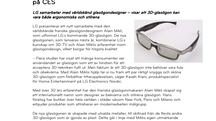 LG lanserar 3D-glasögon med Alain Mikli-design på CES