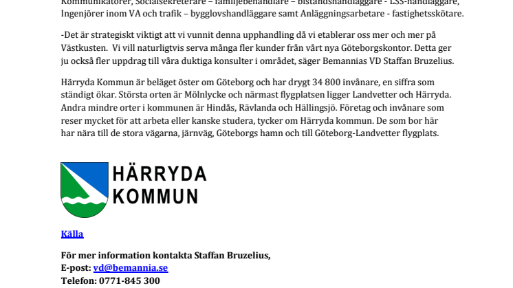 Bemannia vann stort i Härryda kommuns upphandling