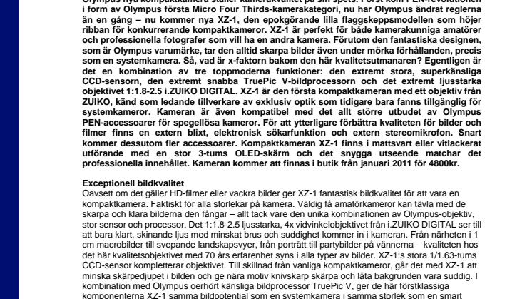 Olympus X-faktor skapar en ny klass kompaktkameror: XZ-1 – alltid otroligt skarpa och högkvalitativa bilder