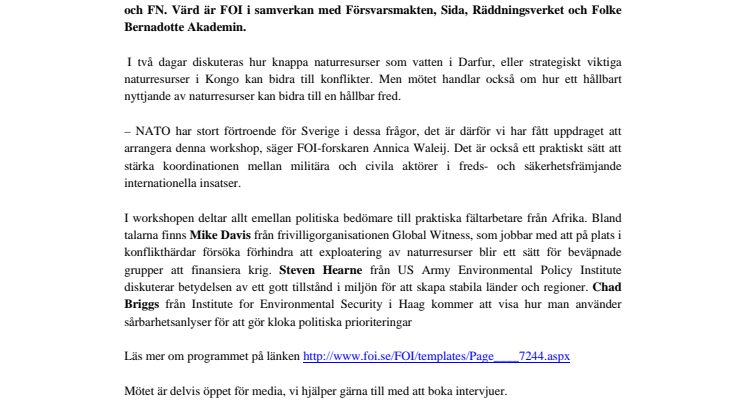 Pressinbjudan: NATO utvecklar afrikansk miljö och säkerhet i Umeå 
