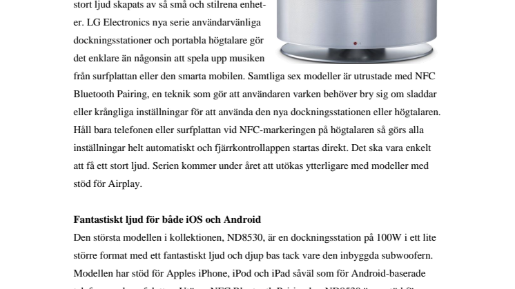 LG:S VÅRKOLLEKTION: HÖGTALARDOCKOR MED STORT LJUD I LITET FORMAT 