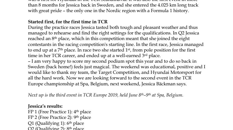 Podium spot for Jessica Bäckman, second weekend in a row
