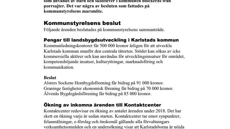 Kommunstyrelsen i korthet den 12 mars