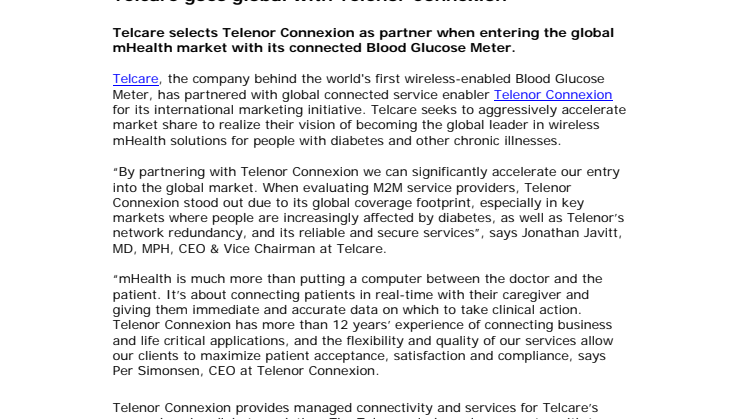 Telcare goes global with Telenor Connexion