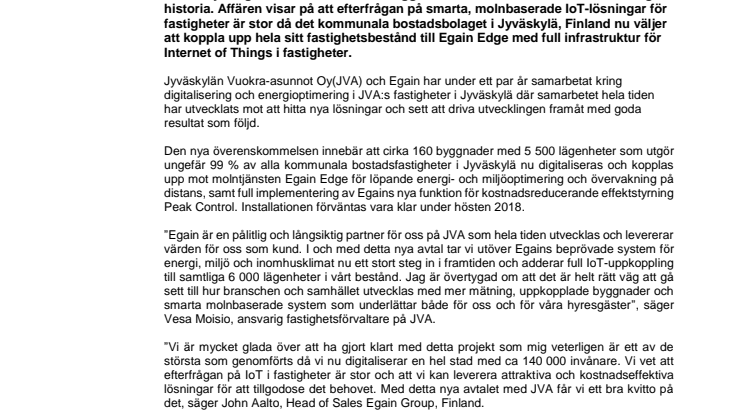 Egain levererar det största IoT-projektet i företagets historia och kopplar upp Jyväskylä stad till Egain Edge