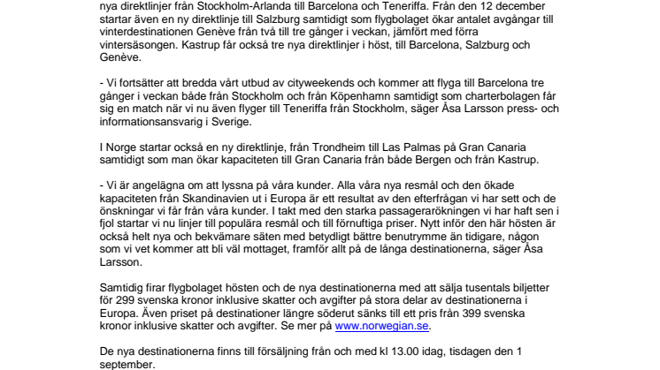 Norwegian startar sex nya direktlinjer från Arlanda och Kastrup