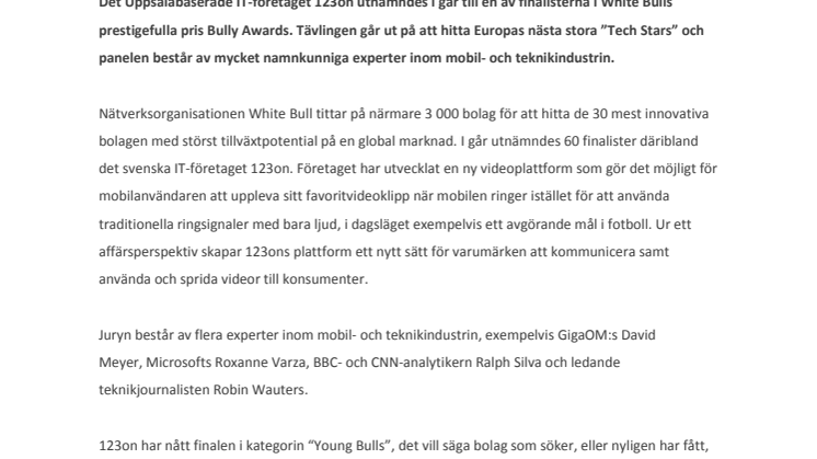 123on finalist i jakten på Europas nästa stora "Tech Stars”