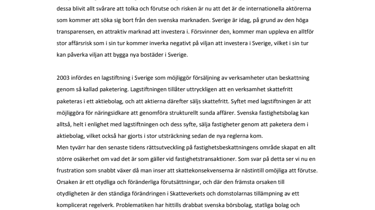 Otydligt regelverk påverkar den svenska fastighetsmarknaden negativt