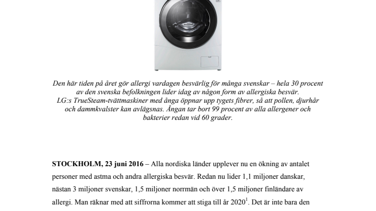 ELEGANTA TVÄTTMASKINER FORTSÄTTER KAMPEN MOT ALLERGI OCH DAMMKVALSTER