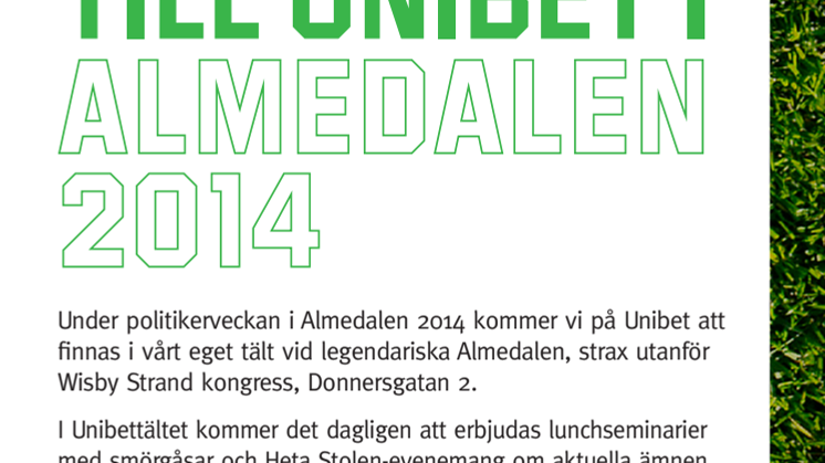 Uppdaterat program för Unibet i Almedalen