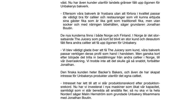 Unbakery expanderar i Norden 