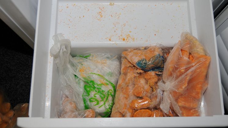 Iqbal Haji's freezer drawer where cash was found hidden amongst chicken nuggets