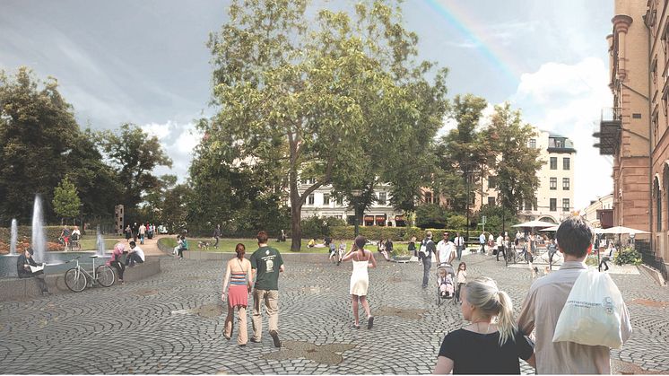 Stensättningen runt torgytan kommer att knyta ihop torget med fasaderna som omgärdar platsen.