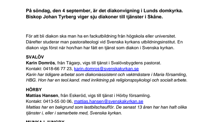 Lunds stift får sju nya diakoner