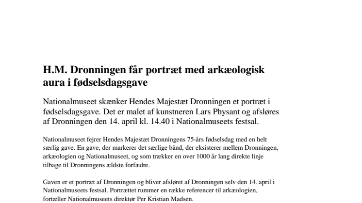 ​H.M. Dronningen afslører portræt med direkte linje til Harald Blåtand