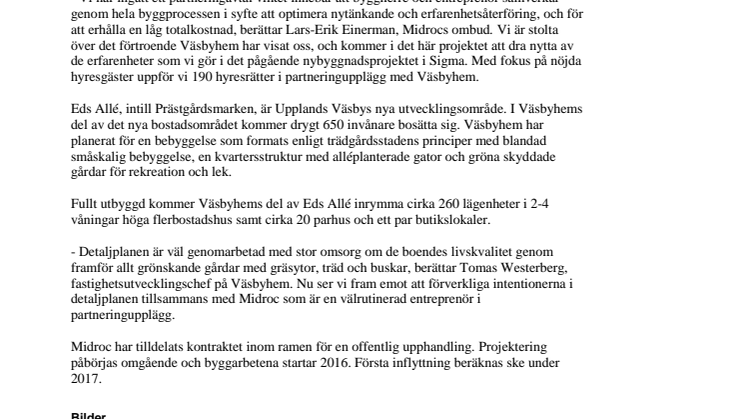 Midroc och Väsbyhem bygger bostäder i Eds Allé, Upplands Väsby