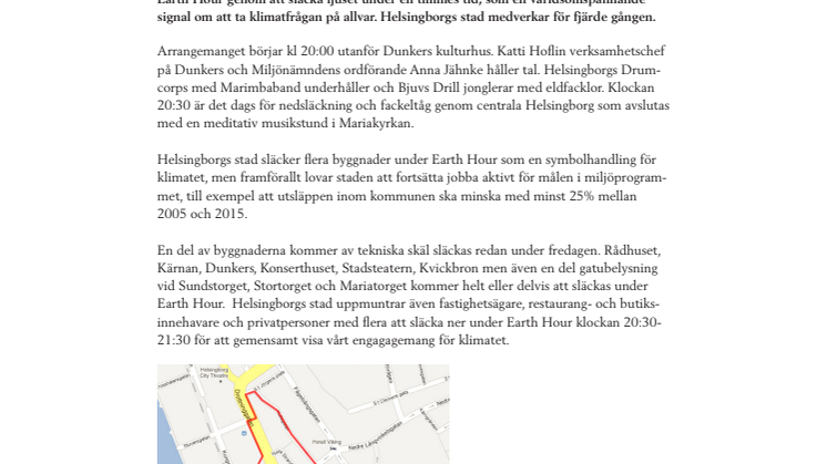 Helsingborg uppmärksammar Earth Hour 31 mars med fackeltåg genom staden