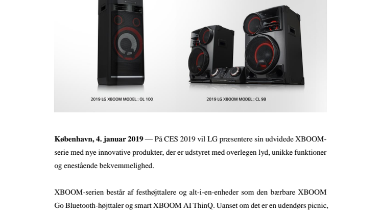 LG øger lydoplevelsen med nye XBOOM-modeller på CES 2019 