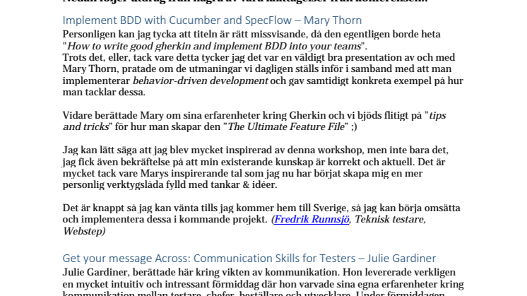 Erfarenheter från StarWest, del 1