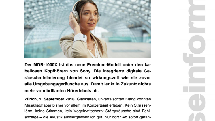 Neue kabellose Kopfhörer von Sony garantieren puren Musikgenuss ohne Störgeräusche 