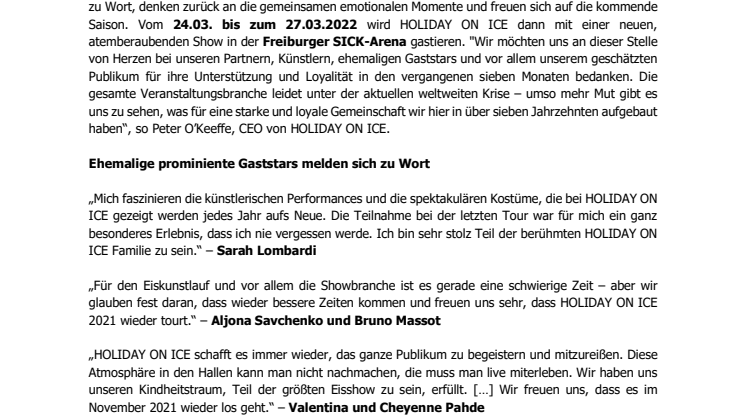 Jahres-Countdown zur neuen Tour gestartet – Prominente Gaststars von HOLIDAY ON ICE freuen sich auf die neue Show
