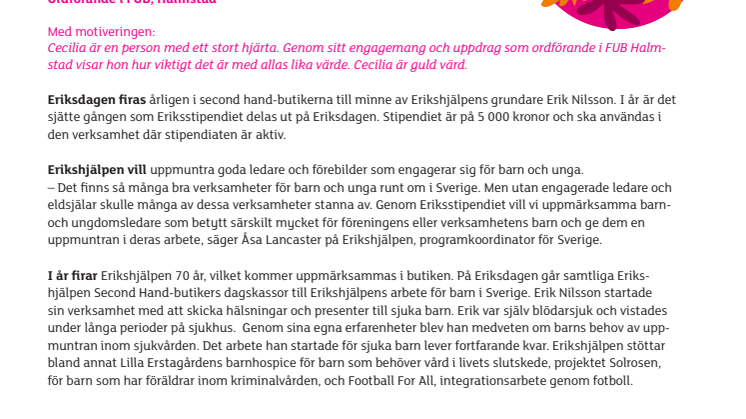 Cecilia Kristensen får Eriksstipendiet i Halmstad