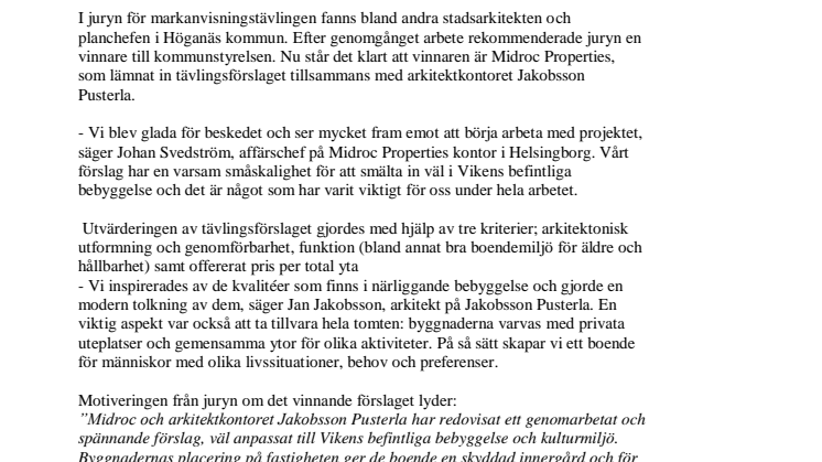 Midroc Properties vinner markanvisningstävling i Höganäs