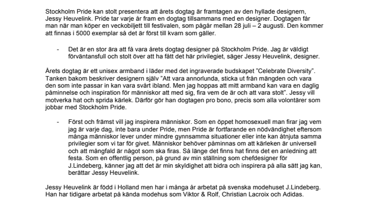 Chefsdesigner på J.Lindeberg skapar årets dogtag till Stockholm Pride. 